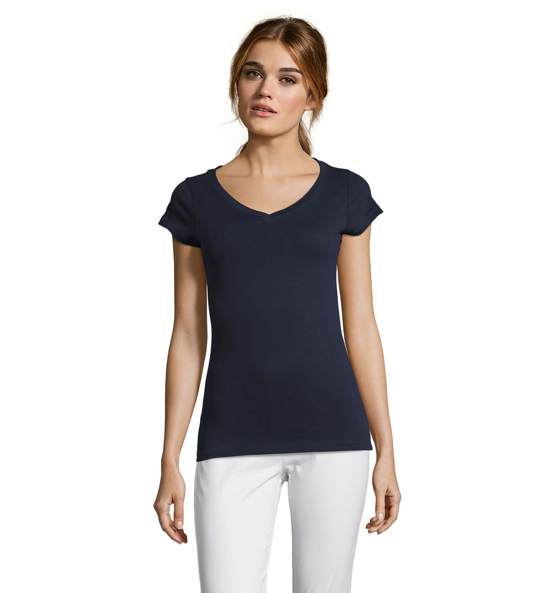 T-shirt personnalisable femme col V 150g Moon French Marine